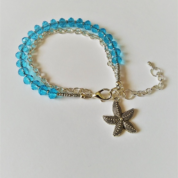 Sherry Moss Jewelry - NEW Blue Beaded Swarovski Bracelet- Starfish Charm